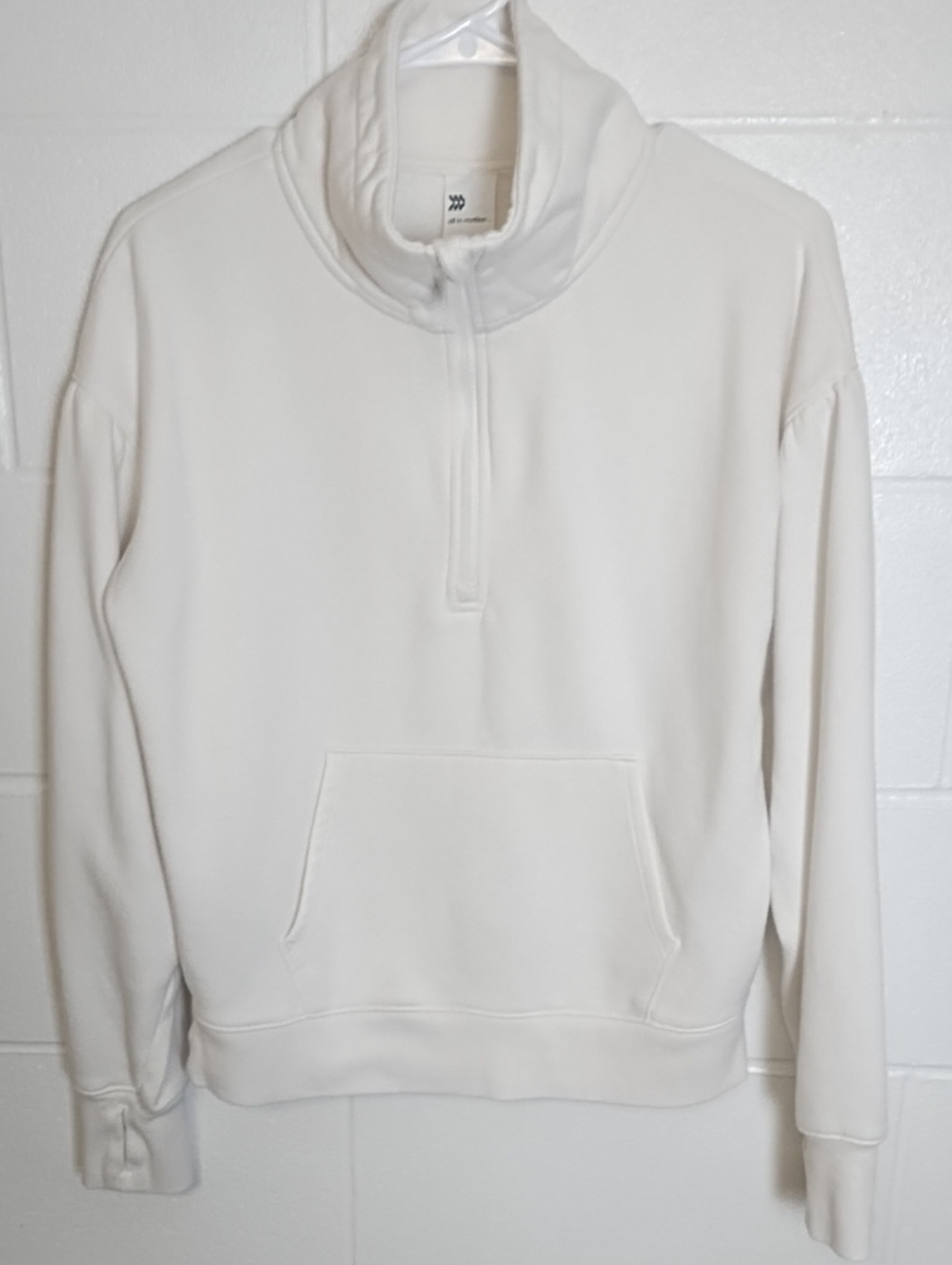 Oversized 1/4 Zip All In Motion Off White Cream Sweatshirt Thumbholes Pocket